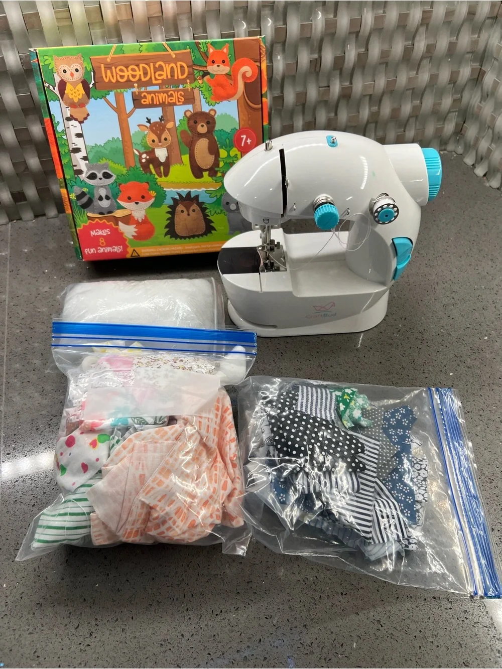 Carter's White & Blue Kids Sewing Machine with Woodland Animals Kit